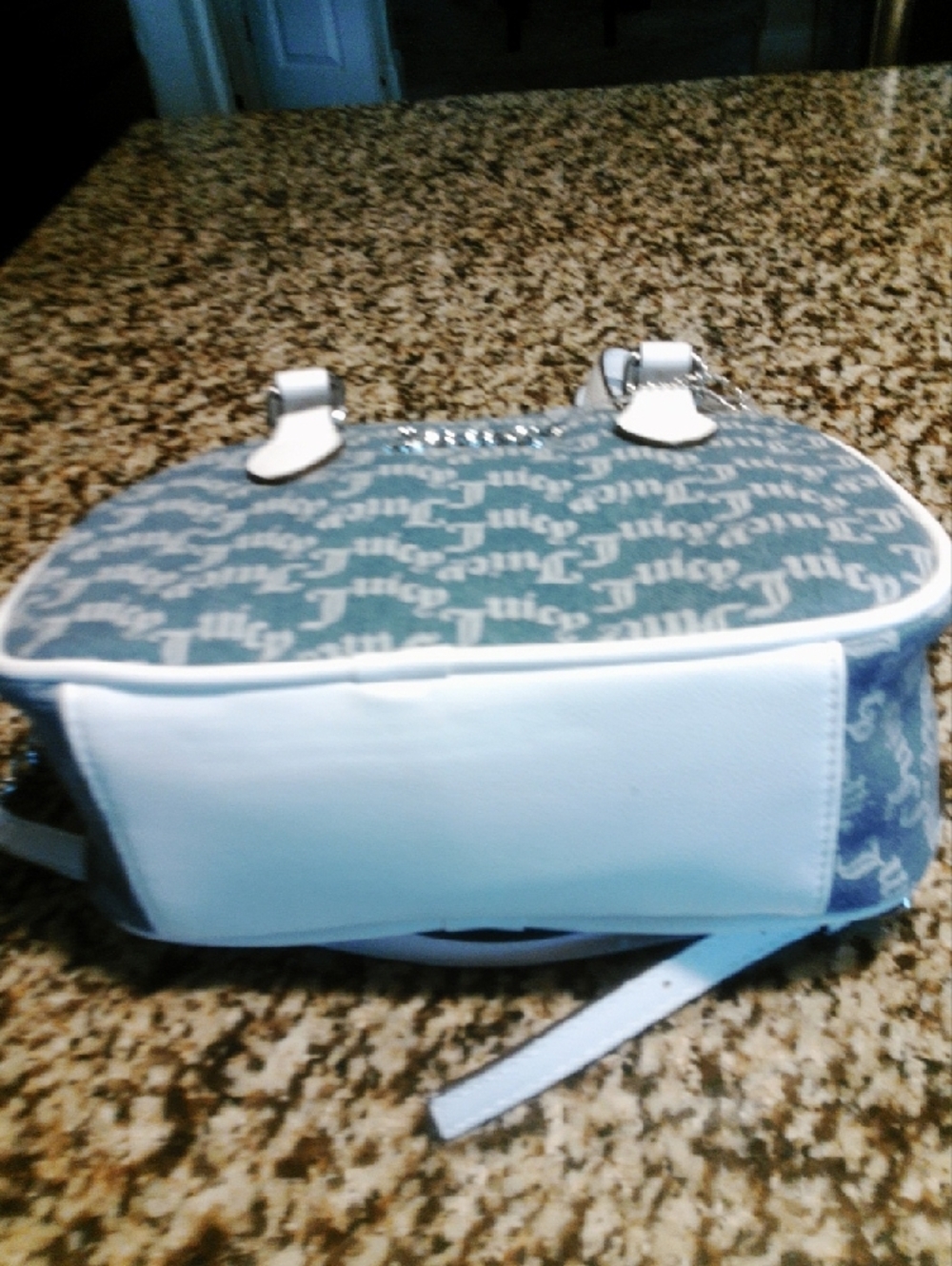 Juicy Couture Blue Logo Mini Dome Satchel with White Trim and Heart Charm - Picture 4 of 4